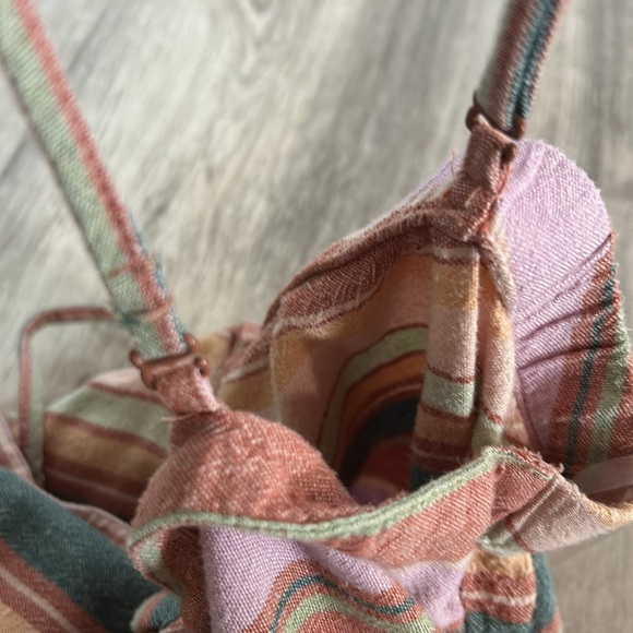 American Eagle Boho Chic Linen Blend Colorful Striped Wide Leg Cropped Jumpsuit - Picture 7 of 9